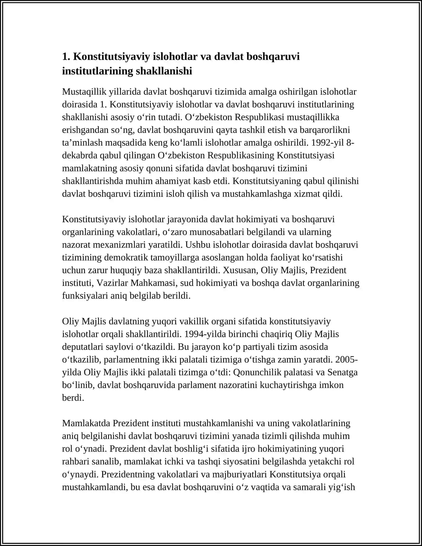 MUSTAQILLIK YILLARIDA DAVLAT BOSHQARUVI TIZIMIDA AMALGA OSHIRILGAN ISLOHOTLAR 3