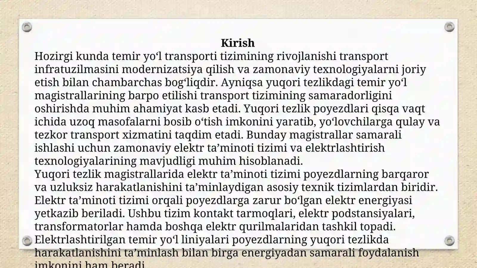 Yuqori tezlik magistrallarida elektr ta’minoti qurilmalari va elektrlashtirish tizimi 3