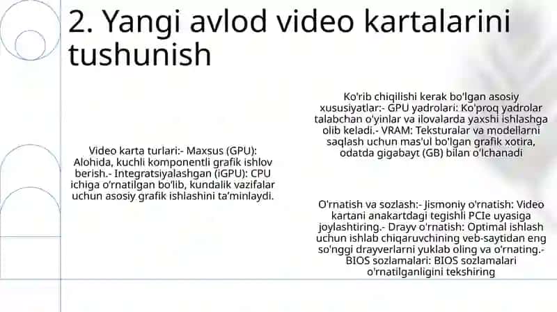 Yangi Avlod Vedio Ovoz Va Tarmoq Kartalari Bilan Tanishish, Ularni OʻRnatish Va Sozlashni OʻRganish 3