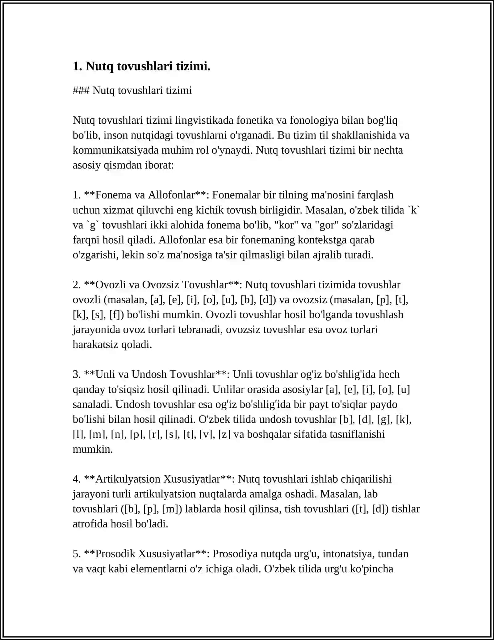 ONA TILINING FONETIK VOSITALARI: NUTQ TOVUSHLARI, URG'U, OHANG (INTONATSIYA) 3