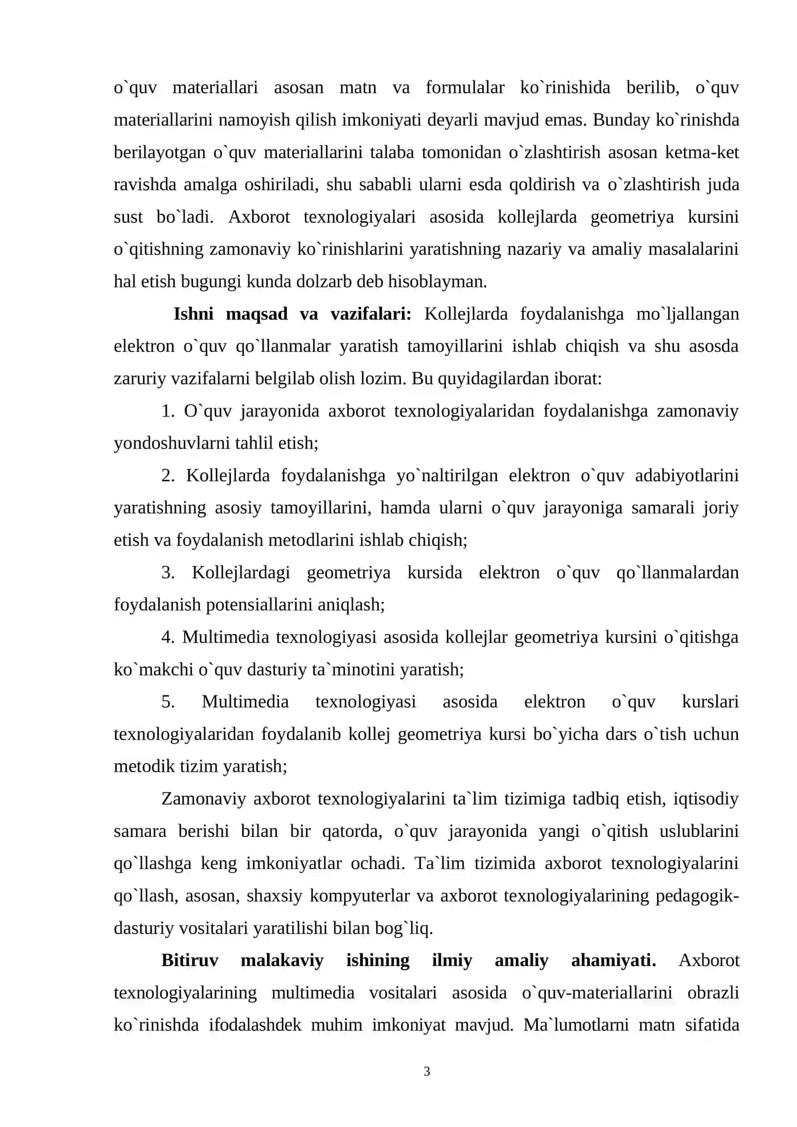 Yangi axborot texnologiyalaridan foydalanib, kasb-hunar kollejlarida geometriya kursini o`qitish metodik tizimini yaratish 3