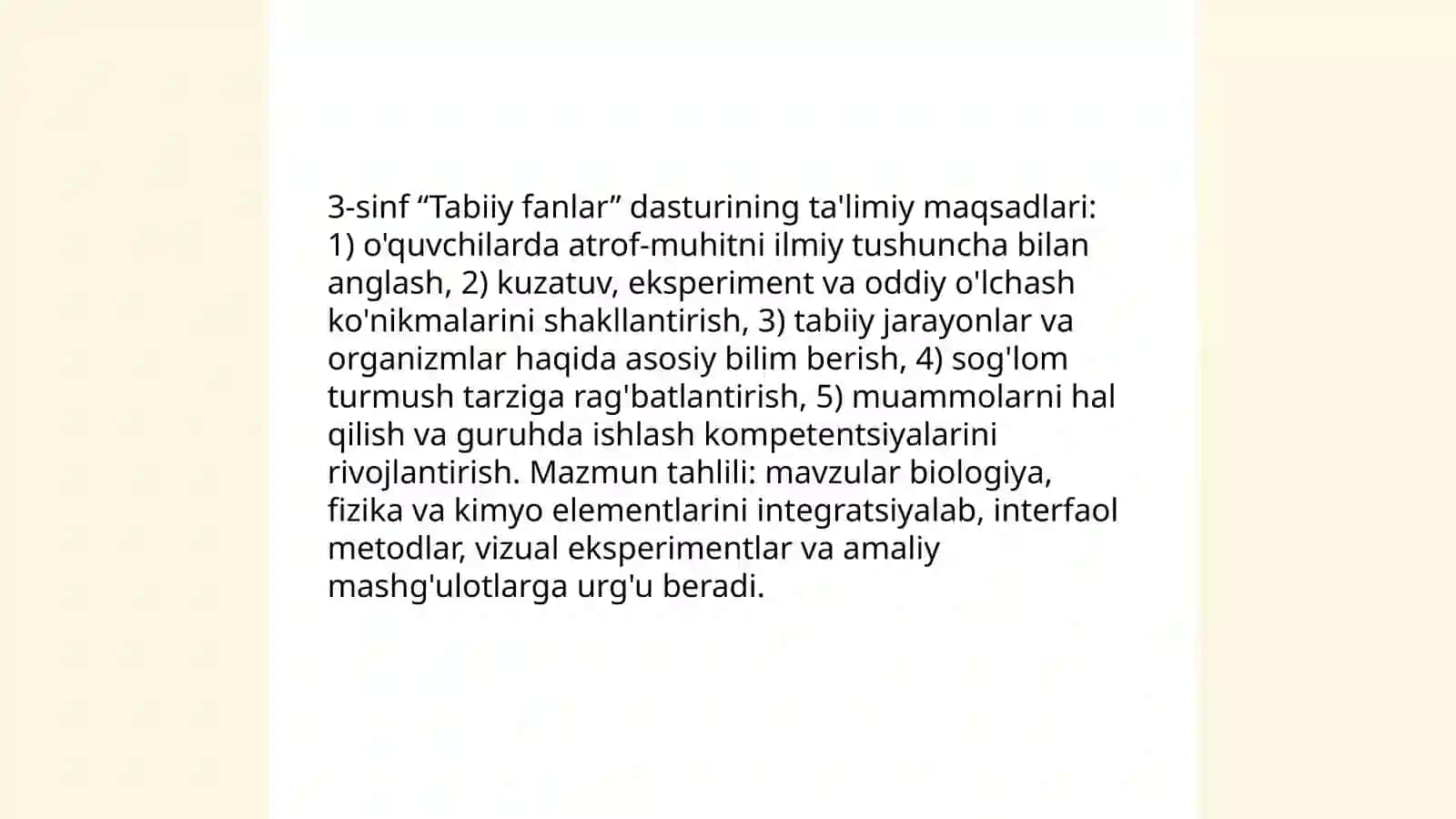 3-sinf "Tabiiy fanlar "dasturi va darsligi 3