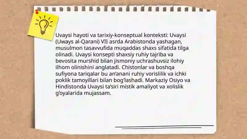 Uvaysi hayoti va ijidi. Chistonlar tahlili 3