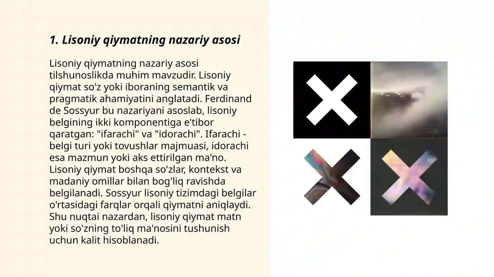 Lisoniy qiymat tushunchasi, lisoniy qiymatning konseptual va moddiy tomonlari 3