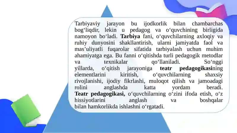 Umumta’lim maktablarida tarbiyafani o‘qitishda teatr pedagogikasi imkoniyatlaridan foydalanish 3