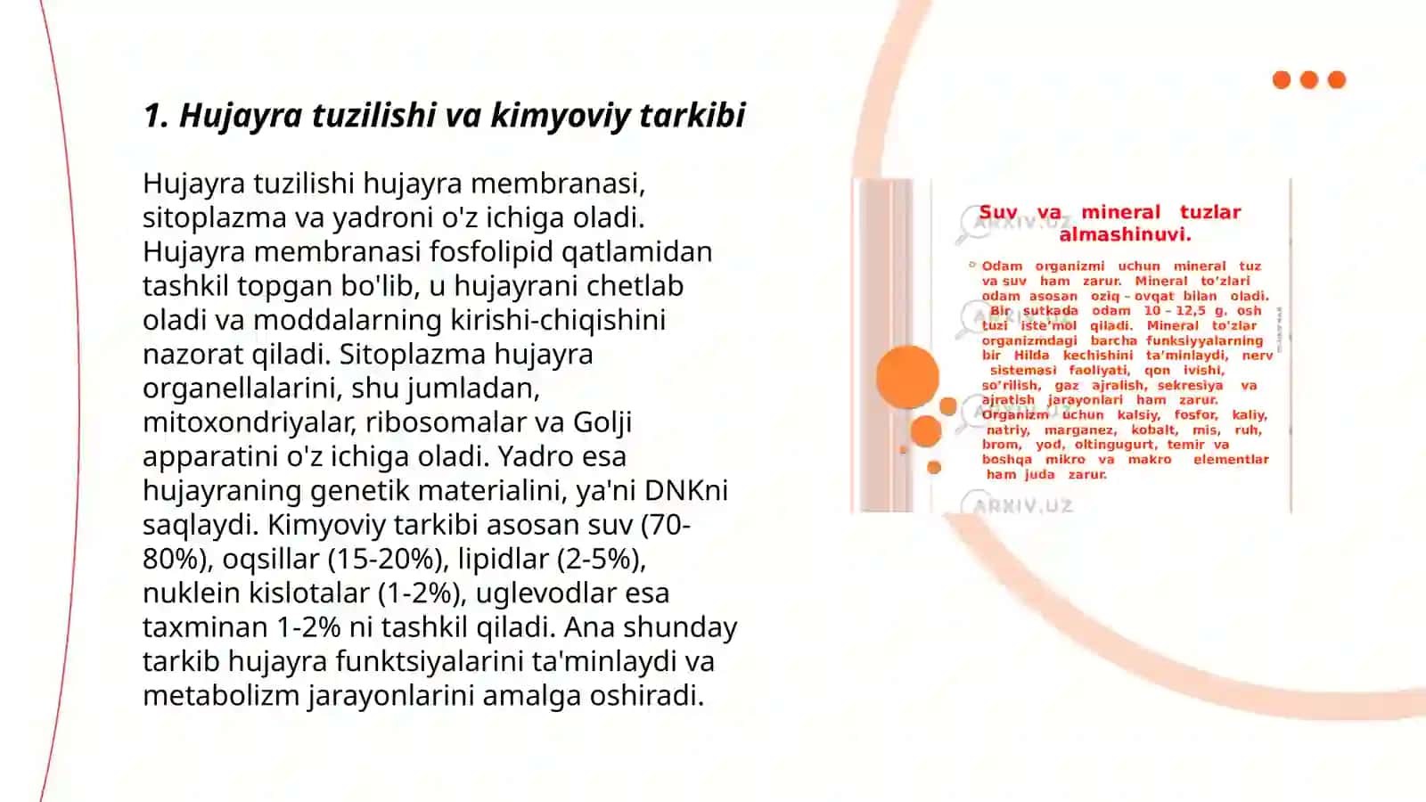 Hujayraning kimyoviy tarkibi, asosiy zahira moddalar va ularning moddalar almashinuvidagi vazifalari 3
