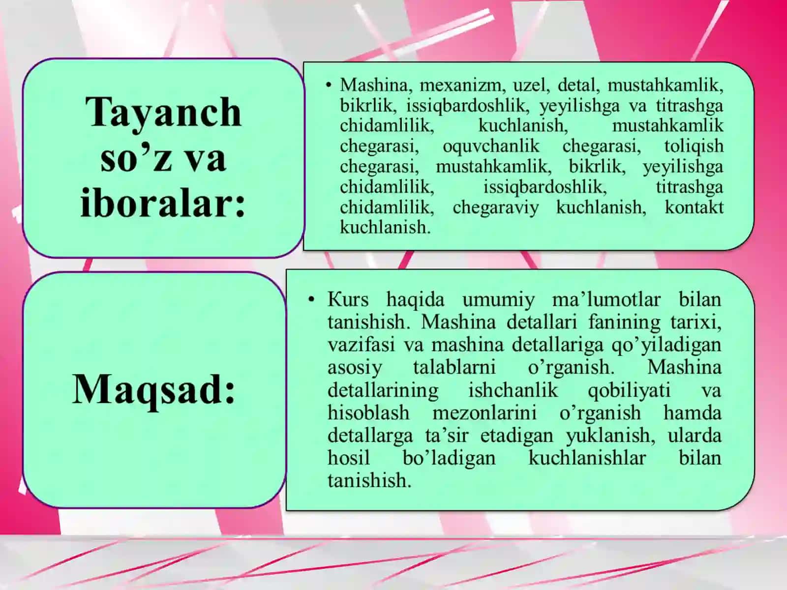 Mashina detallari fanihaqida umumiy ma’lumotlar 3