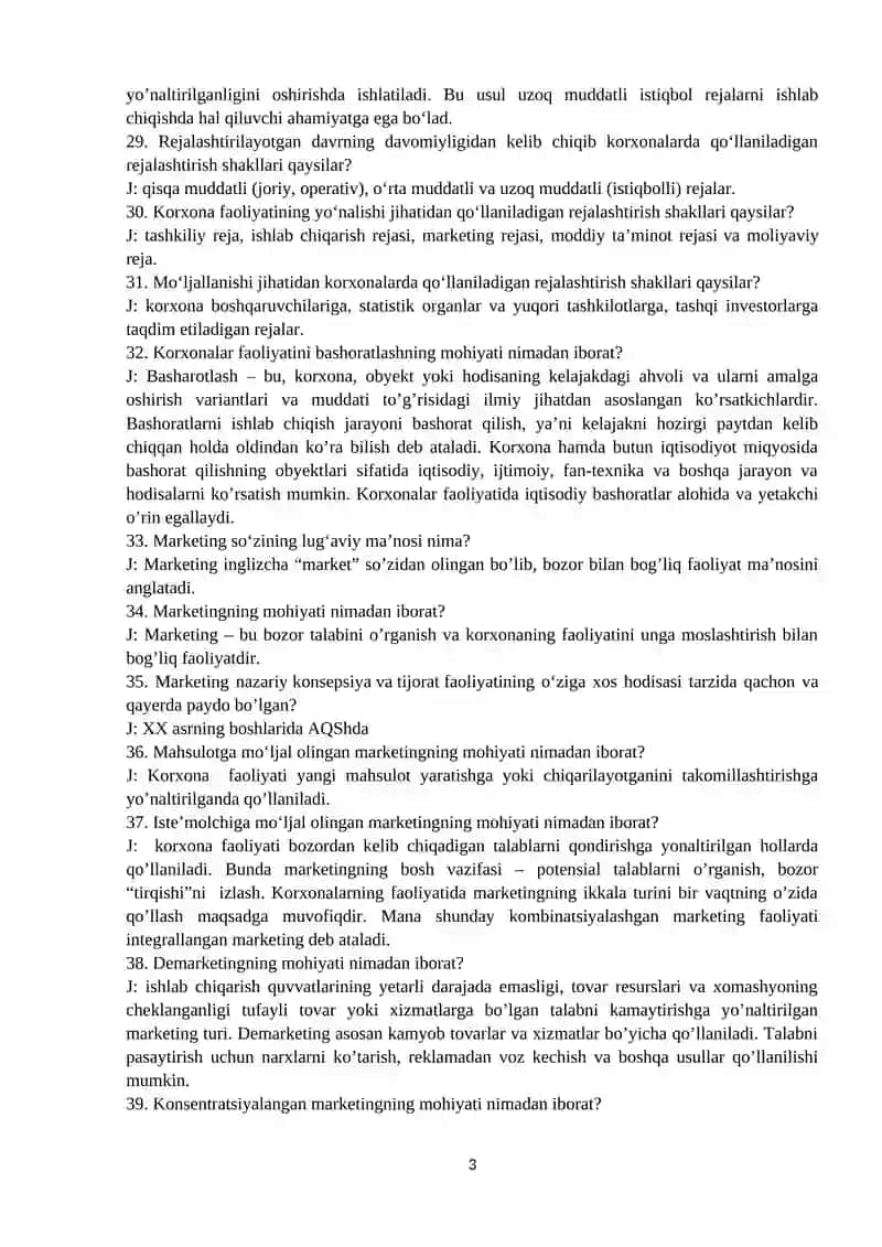 Korxona iqtisodiyoti fanidan 1-oraliq nazorat uchun test savollari 3