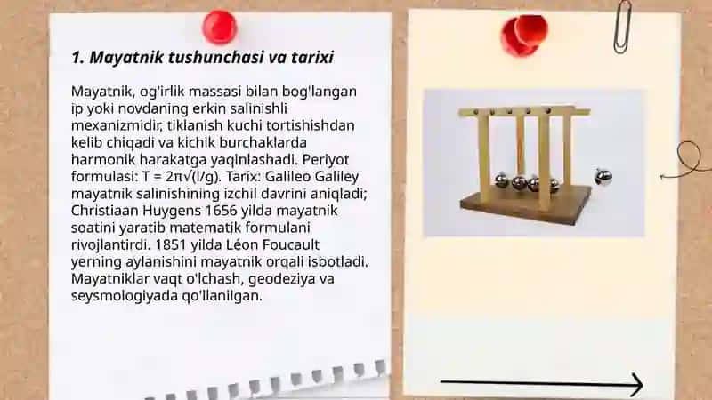 Mayatniklar va ularning turlari, qo`llanilishi 3