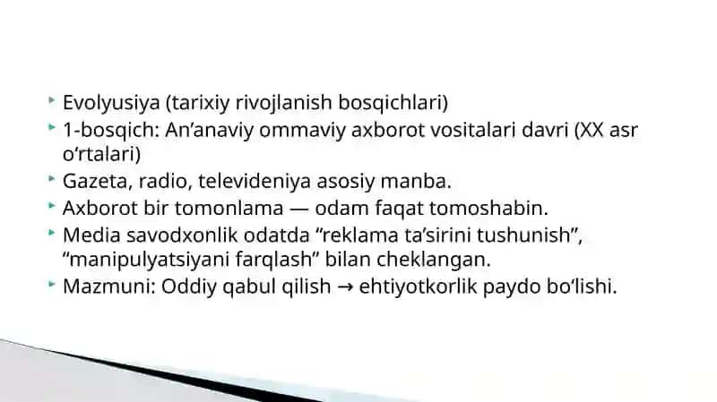 MEDIASAVODXONLIK VA AXBOROT MADANIYATI FANNING TARIXIY EVOLYUTSIYASI 3