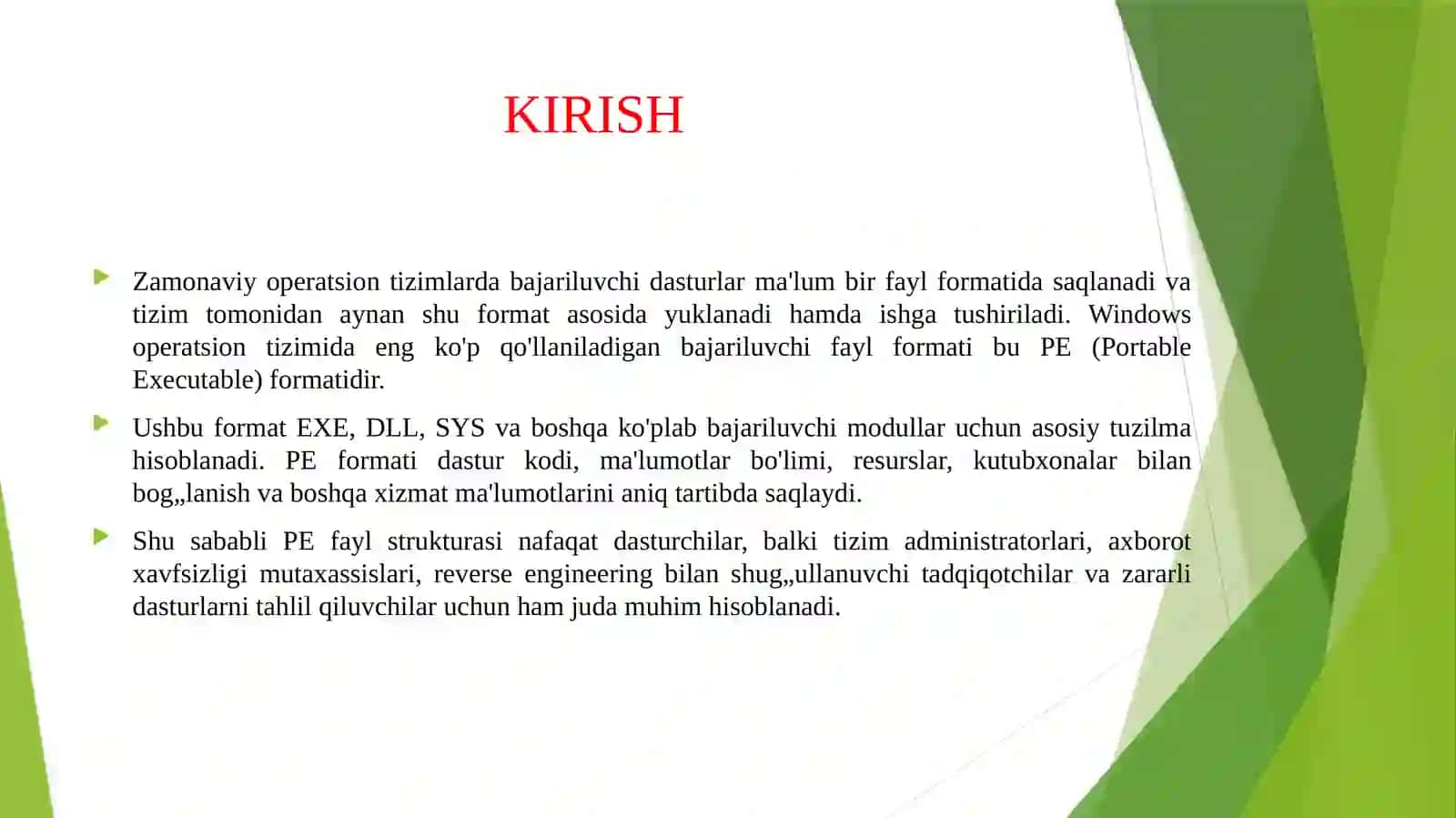 PE fayl formatidagi import va eksport jadvallari strukturasini batafsil tahlil qilish. 3