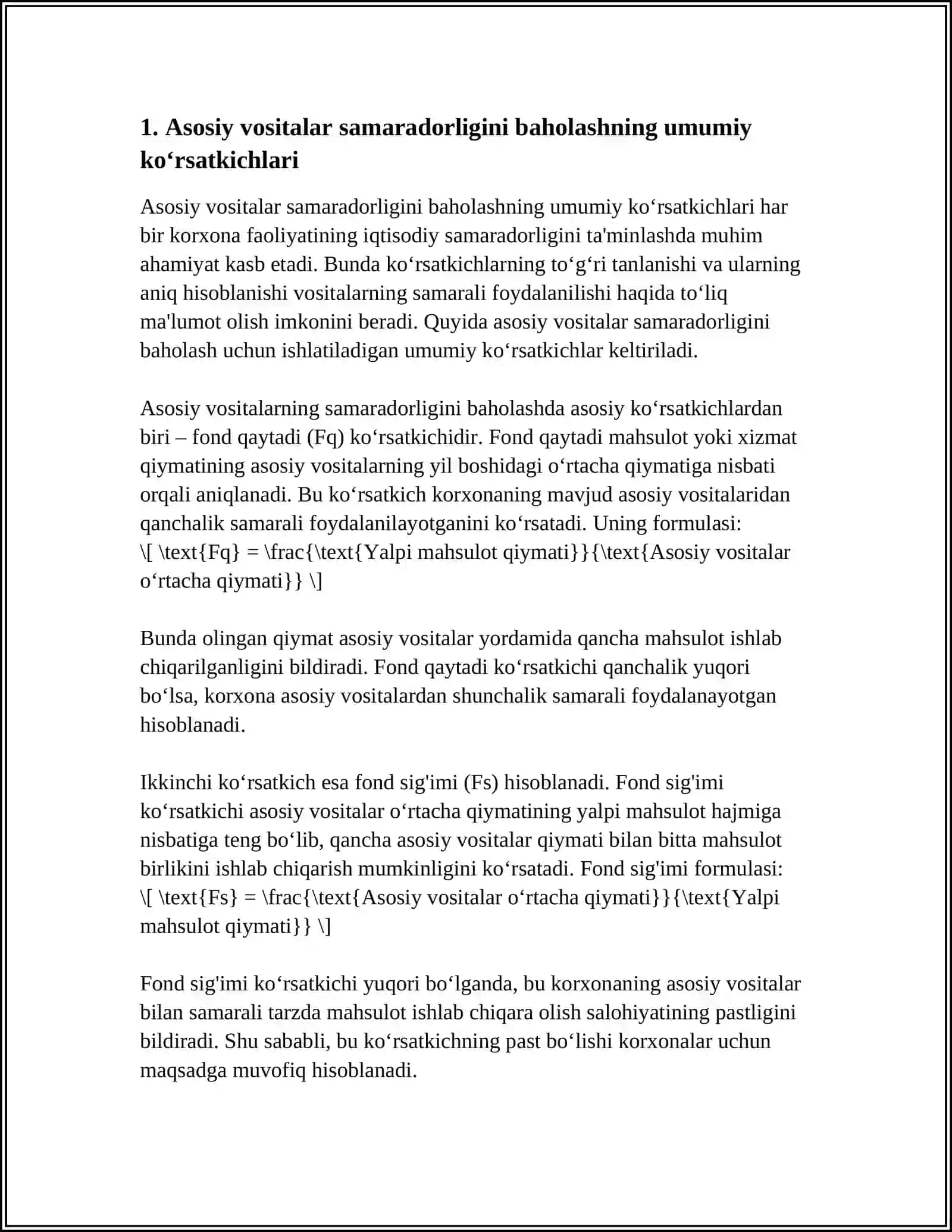 ASOSIY VOSITALARDAN SAMARALI FOYDALANISHNI IFODALOVCHI KO‘RSATKICHLAR TIZIMI VA ULARNING TAHLILI 3