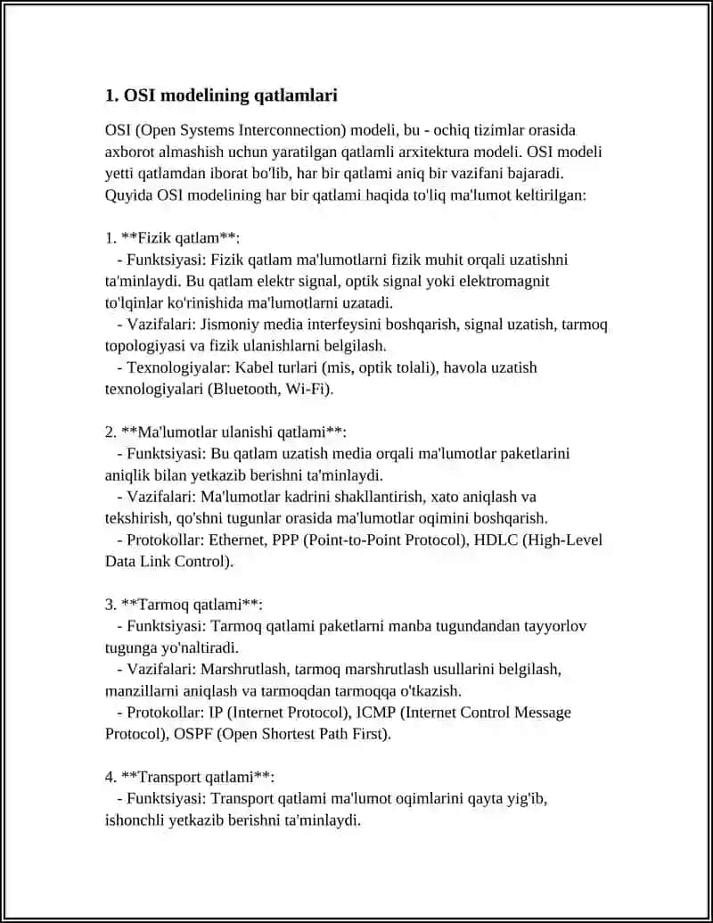OSI MODELINDA AMALIY SATXI PROTOKOLLARI 3