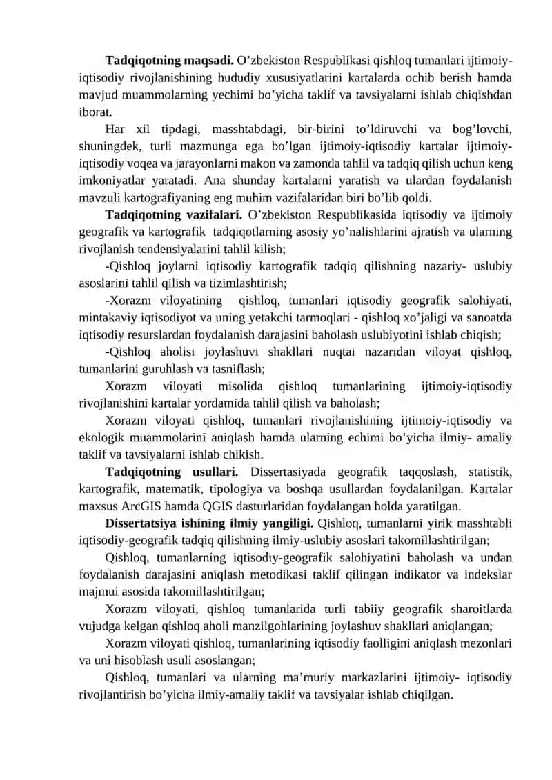 "QISHLOQ, MA’MURIY TUMANLARNING YIRIK MASSHTABLI IJTIMOIY-IQTISODIY KARTALARINI TUZISH" 3