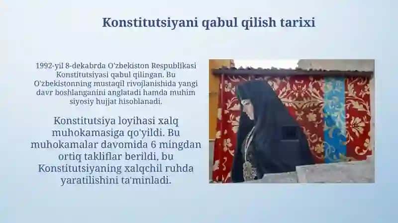 O'zbekiston Respublikasi Konstitutsiyasining qabul qilinishi va uning tarixiy ahamiyati 3