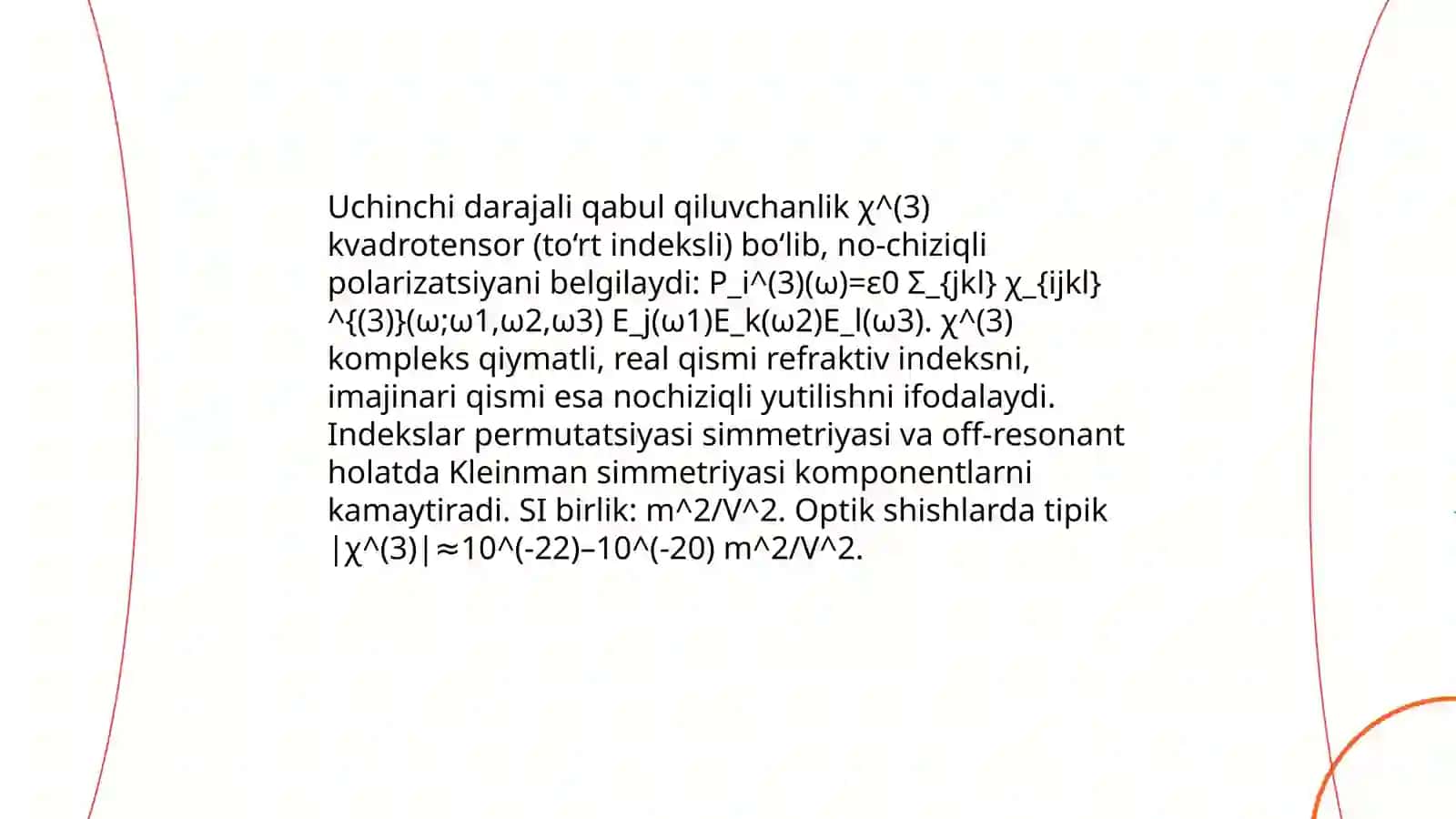 Optik shishlarda uchinchi darajali qabul qiluvchanlikni nazariy aniqlash va amalda hisoblash 3