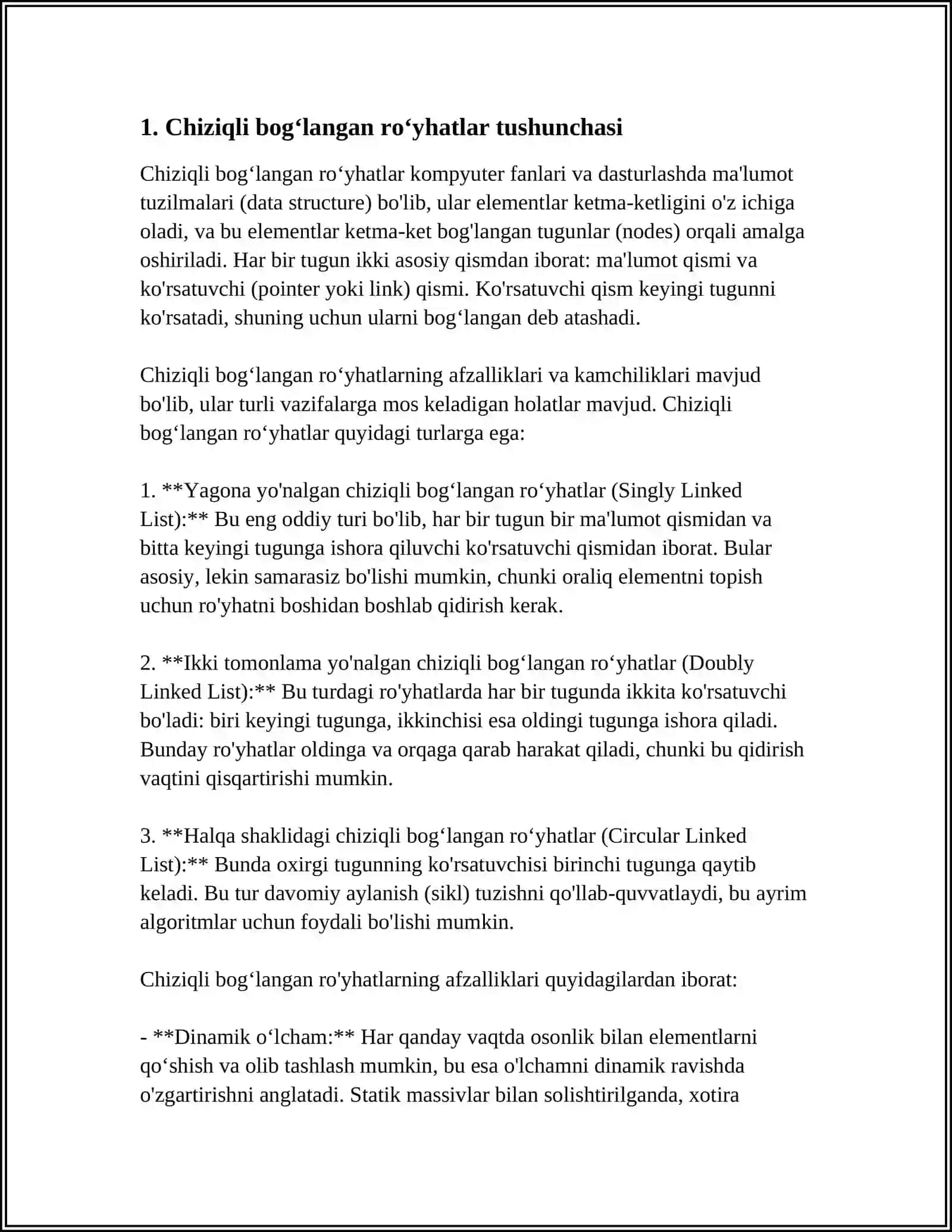 MUSTAQIL ISH Mavzu: CHIZIQLI BOGʻLANGAN ROʻYHATLAR 3