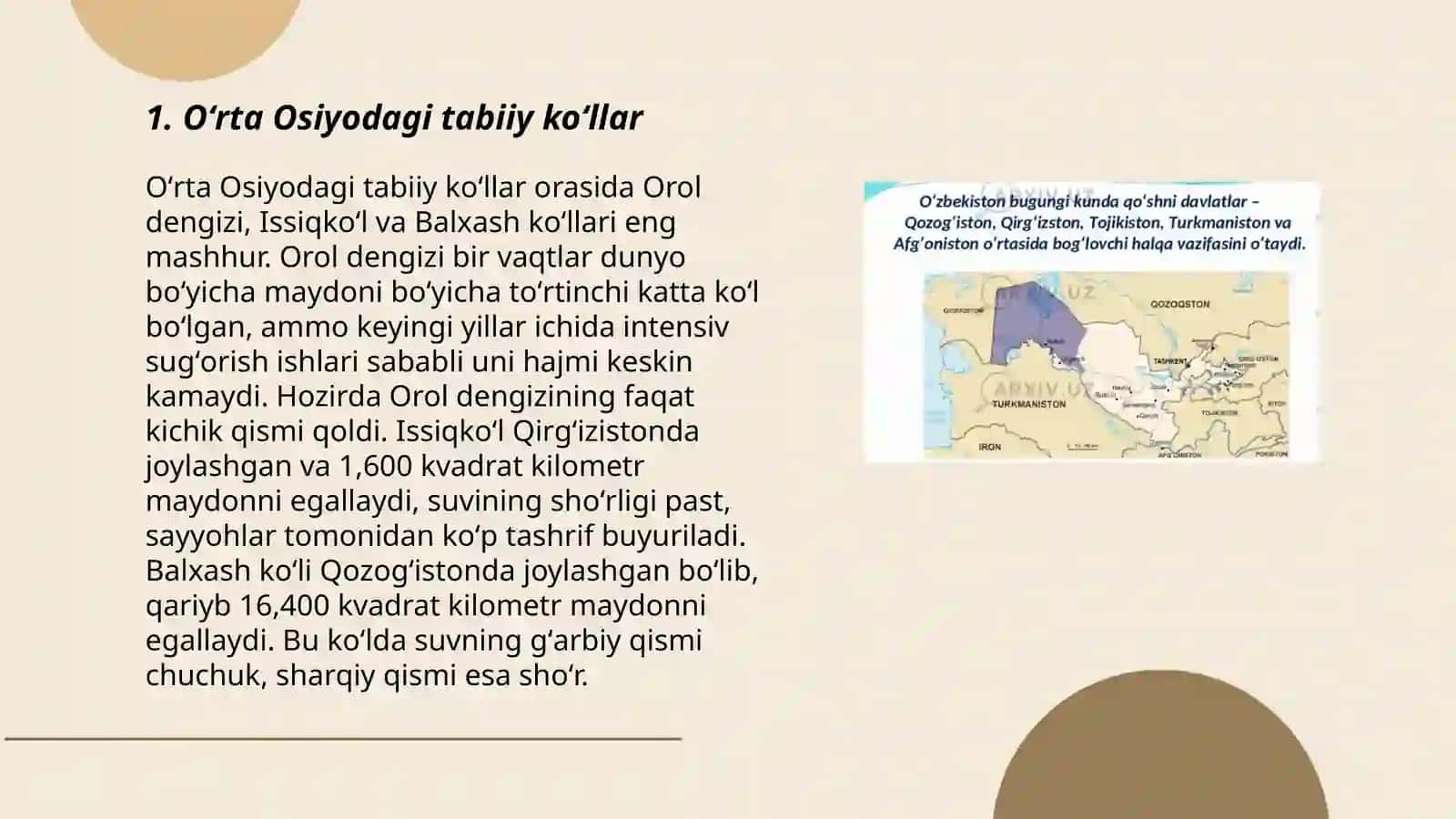 Oʻrta Osiyoda koʻllarning taqsimoti 3