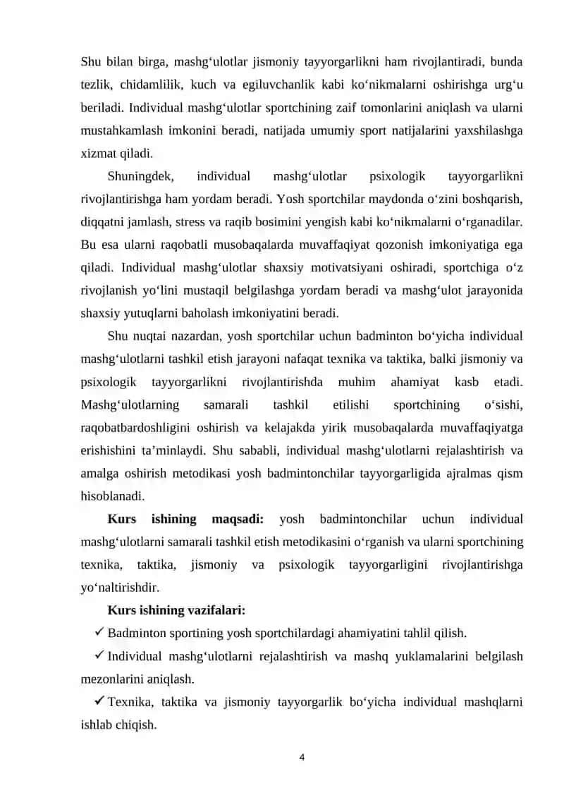 Badminton bo‘yicha individual mashg‘ulotlar 3