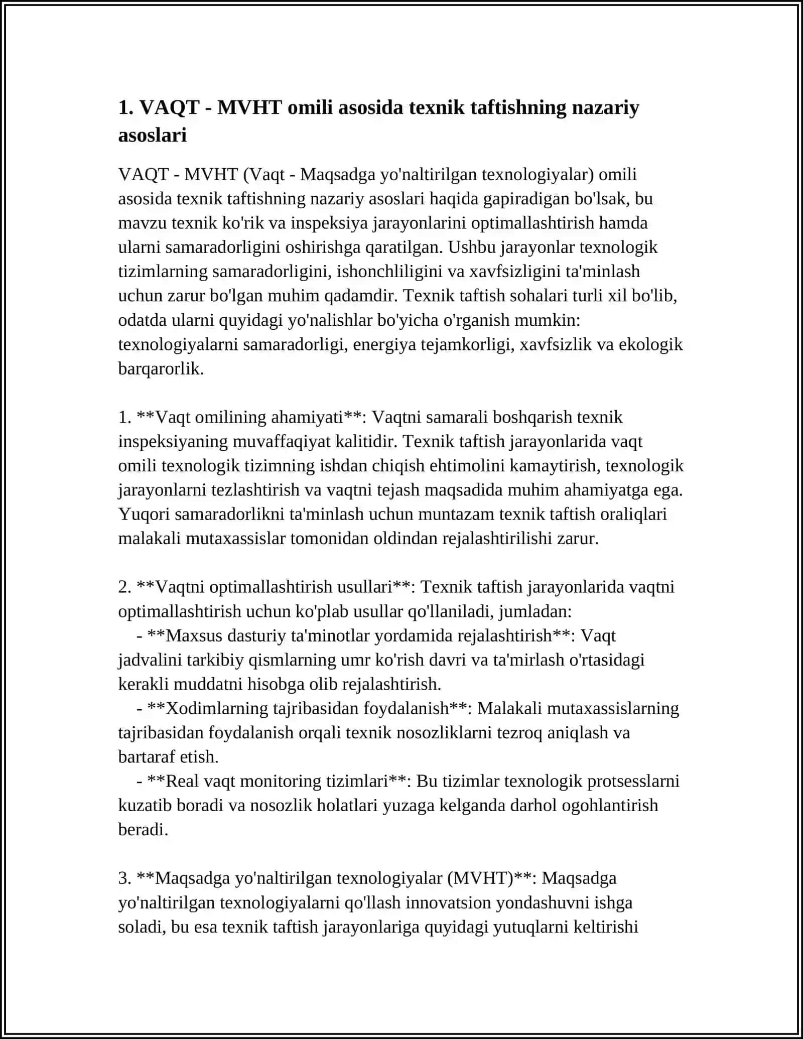 VAQT - MVHT OMILI ASOSIDA OBYEKTNING TEXNIK TAFTISH ALGORITMINI ISHLAB CHIQISH 3