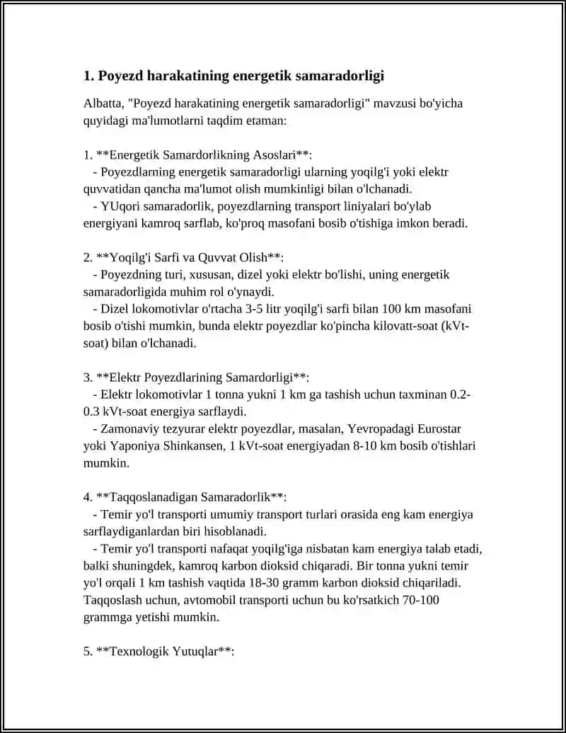 Poyezd harakatining energetik samaradorligi 3