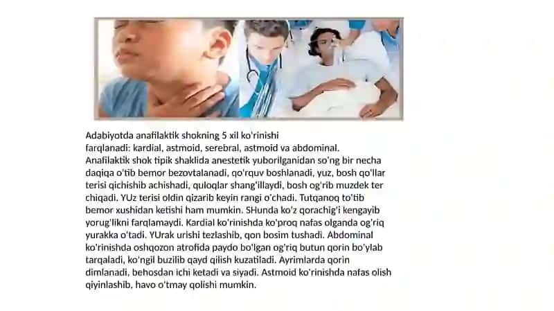 Bemorda anafilaktik shok belgilari. O’pka yurak reanimatsiyasi 3