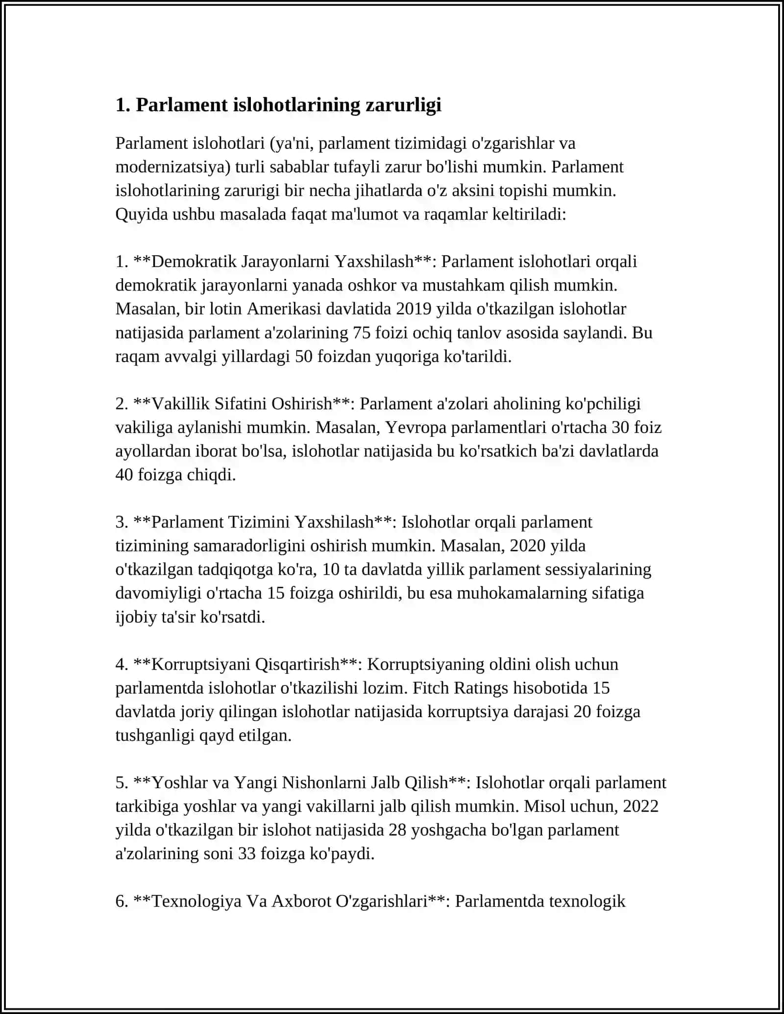 OʻZBEKISTON RESPUBLIKASIDA PARLAMENT ISLOHATLARNING ZARURYATI TAJRIBA VA MUAMMOLAR 3