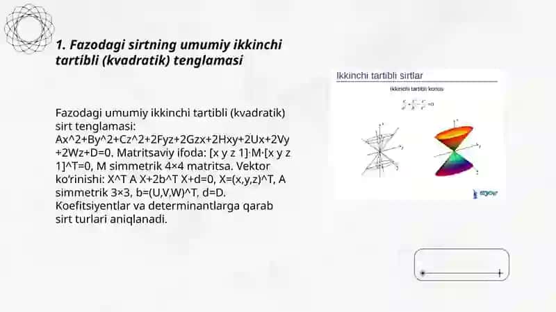 Sirtning fazodagi tenglamasi 3