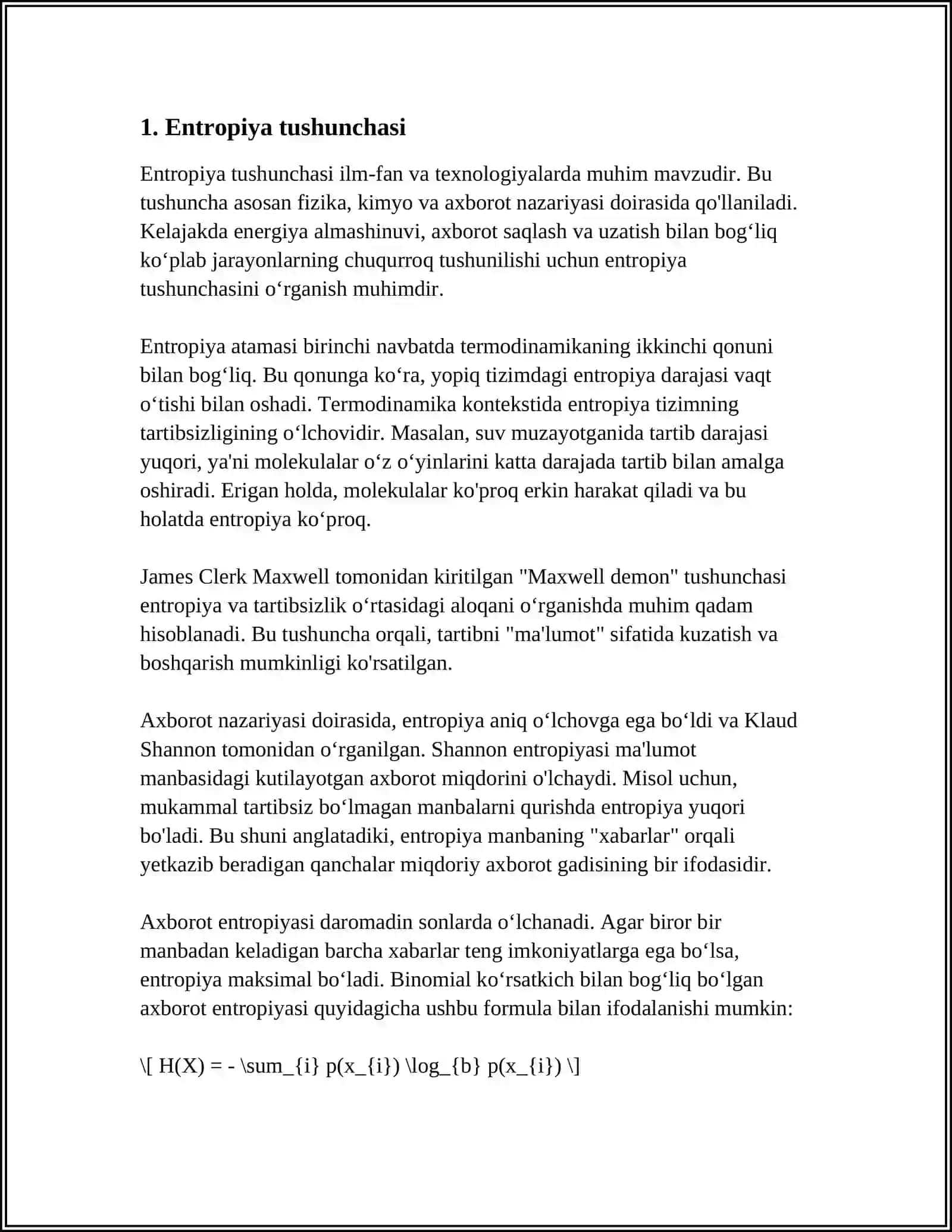 ENTROPIYA TUSHUNCHASI ENTROPIYA XOSSALARI 3