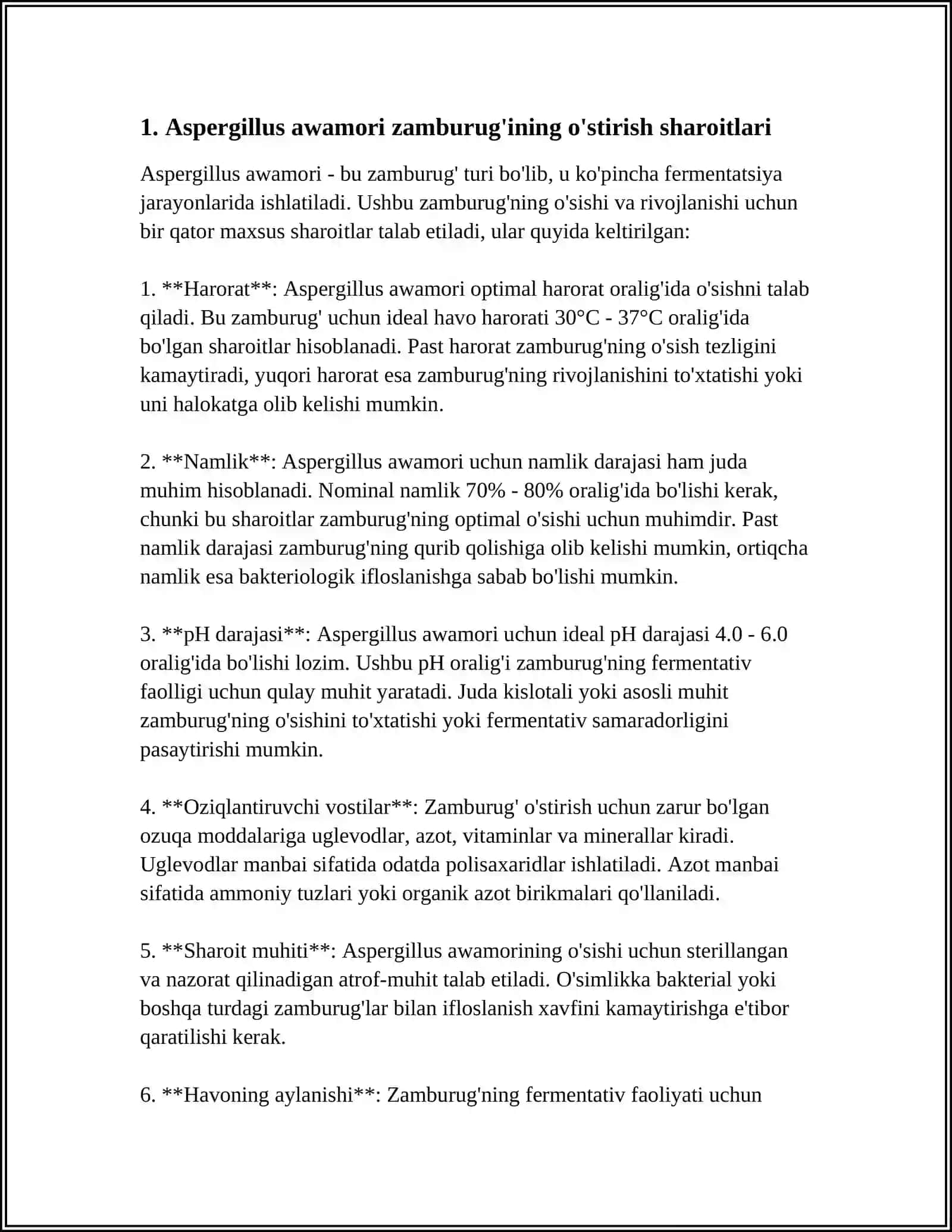ASPERGILLUS AVOMORI ZAMBURUG'IDAN YILIGA 400 GR LIPAZA FERMENTINI AJRATIB OLISHDA FERMENTYOR USKUNASI HISOBI 3