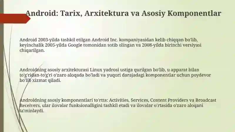 Android: Asosiy imkoniyatlar va arxitektura 3