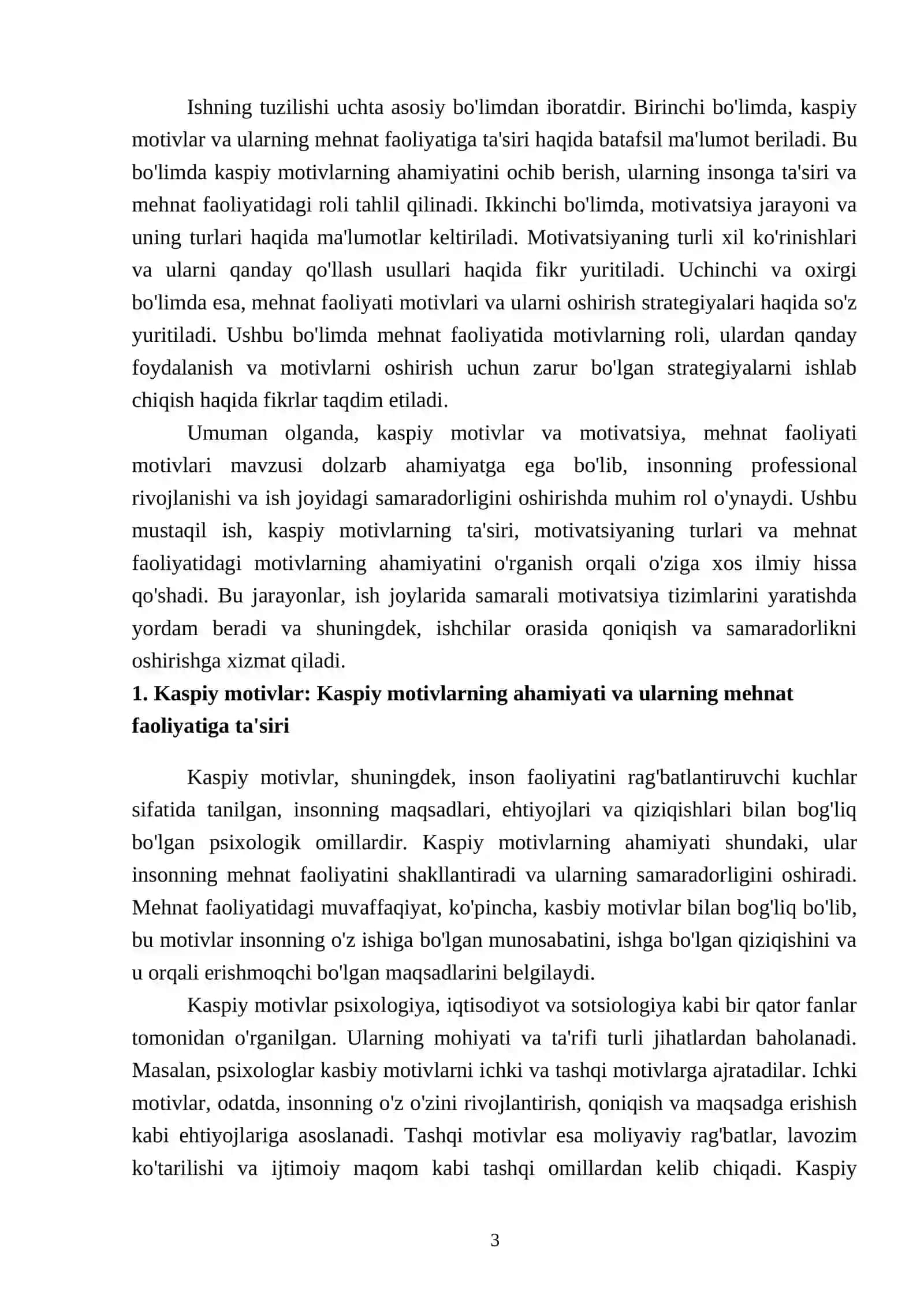 Kaspiy Motiv Va Motivatsiya, Mehnat Faoliyati motivlari 3