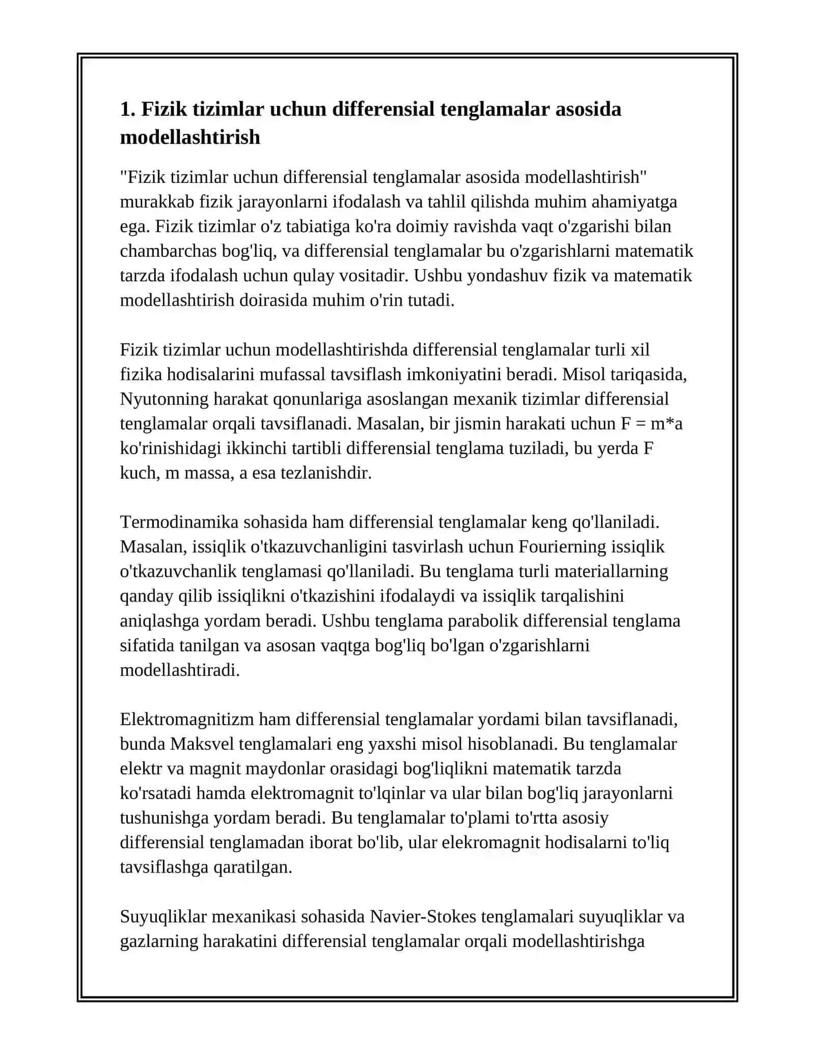 FIZIK VA MATEMATIK MODELLASHTIRISH, OLINGAN NATIJALAR ASOSIDA PROGNOZ QILISH 3