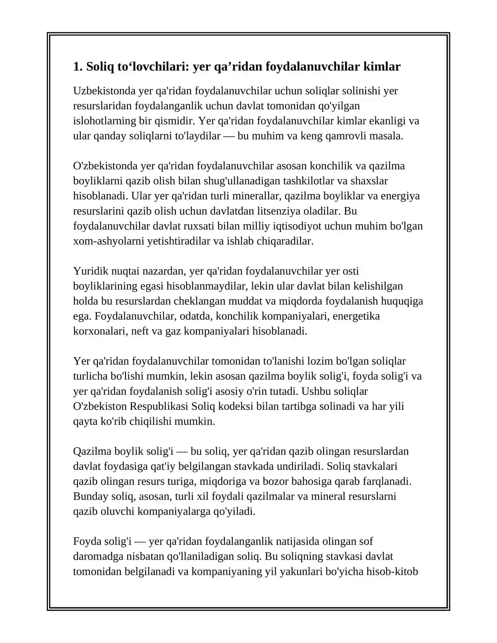 YER QA’RIDAN FOYDALANUVCHILAR UCHUN SOLIQ 3