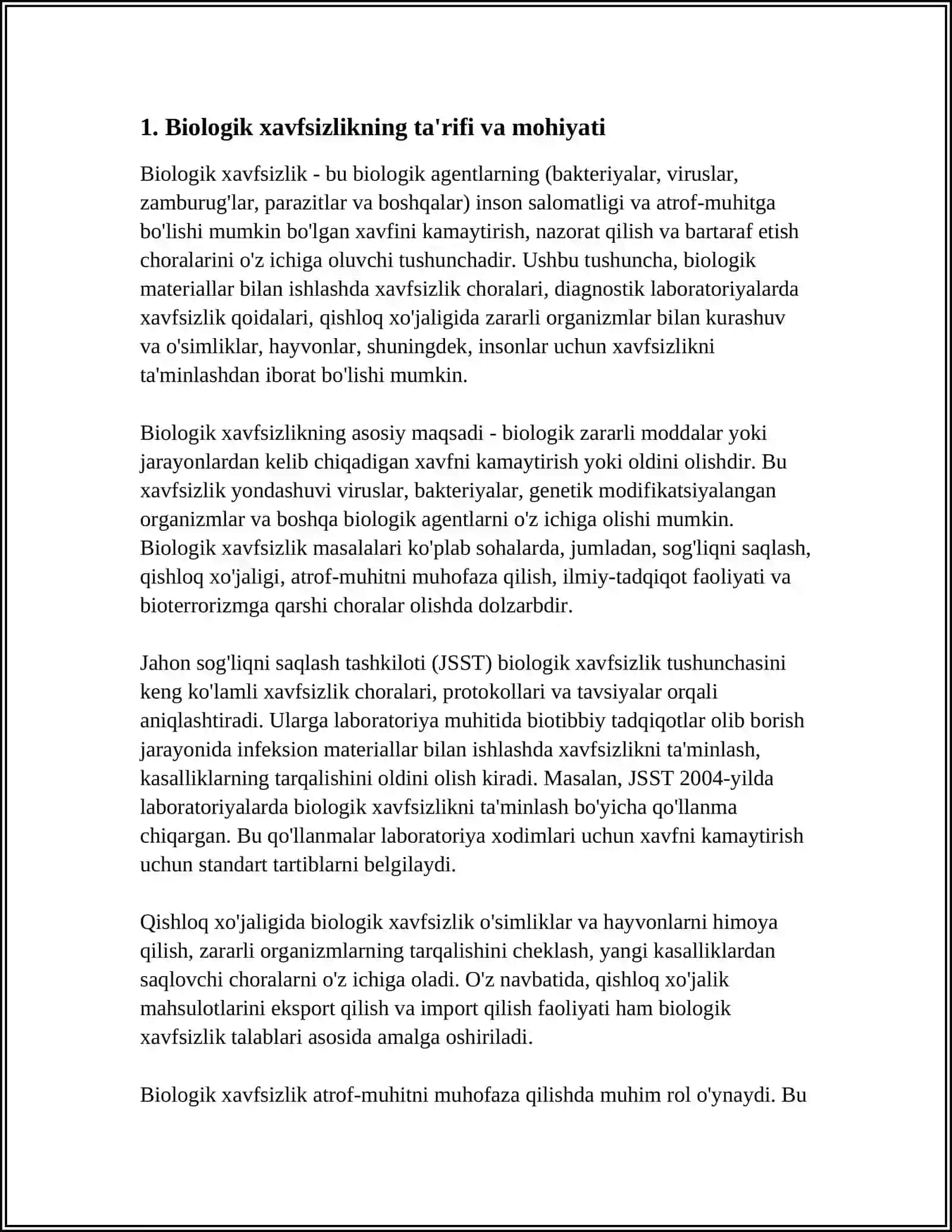 BIOXAVFSIZLIK, UNING STRUKTURASI VA UNI QOʻLLASHNING HUQUQIY ASOSLARI 3