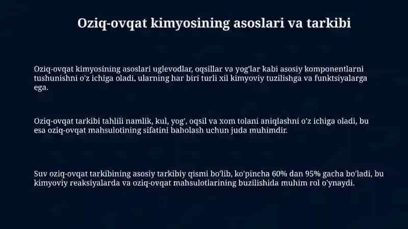Oziq ovqat kimyosi fanining oziq ovqat sanoatida tutgan oʻrni 3