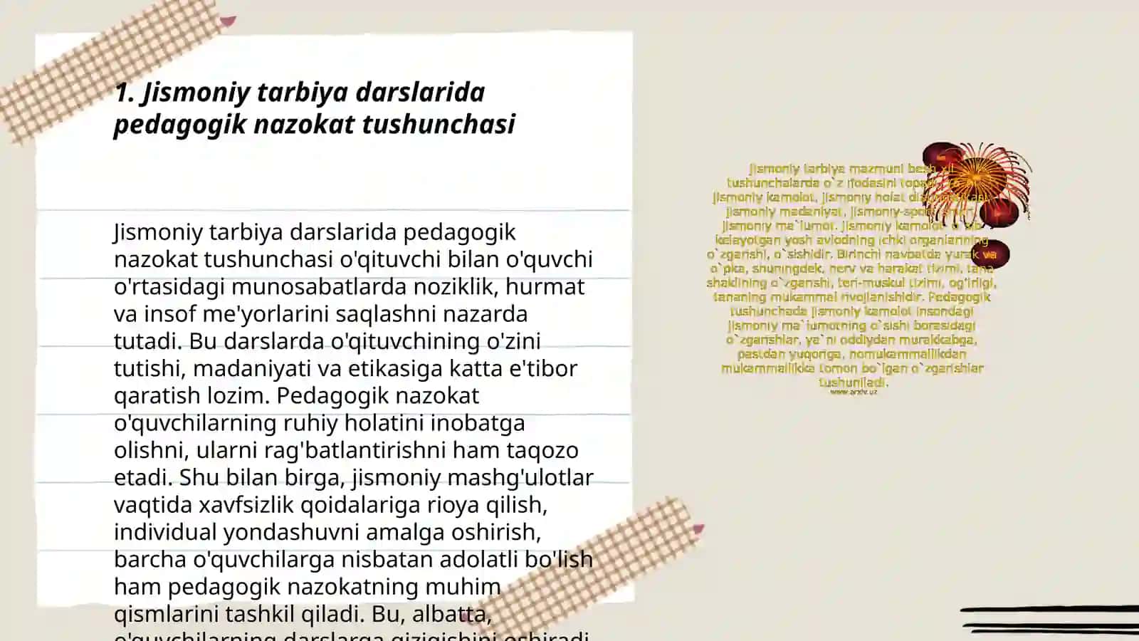 Jismoniy tarbiya darslarida pedagogik nazokat Xironometraj pulsometraj va pedogogik tahlil olib borish uslubiyati 3