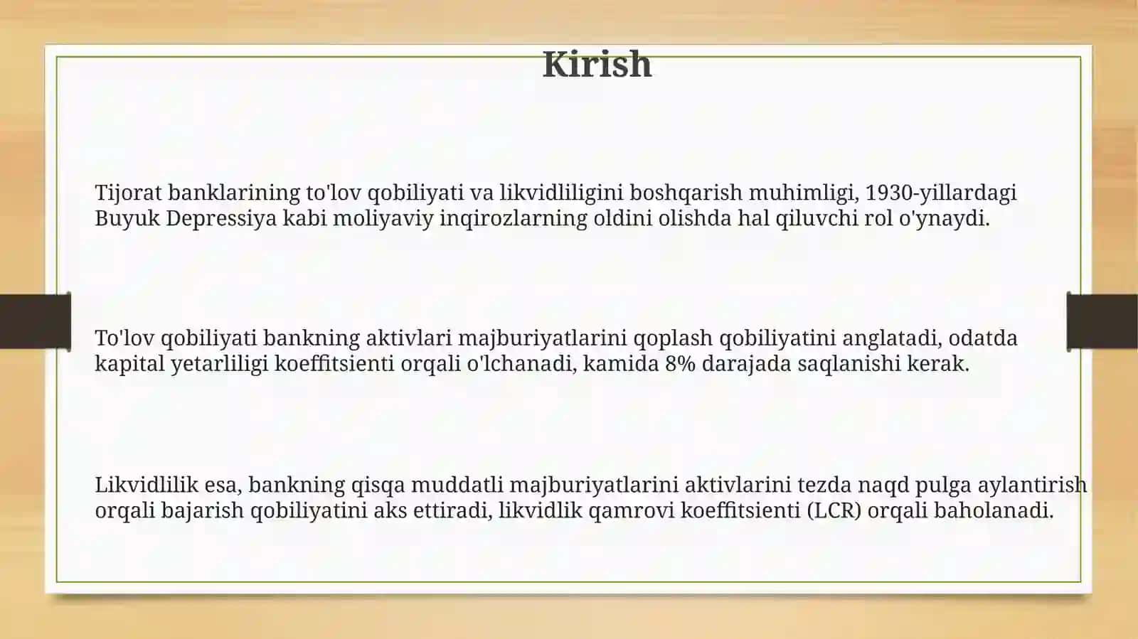 Tijoratbanklarining to’lov qabiliyati va likvidligini boshqarish 3