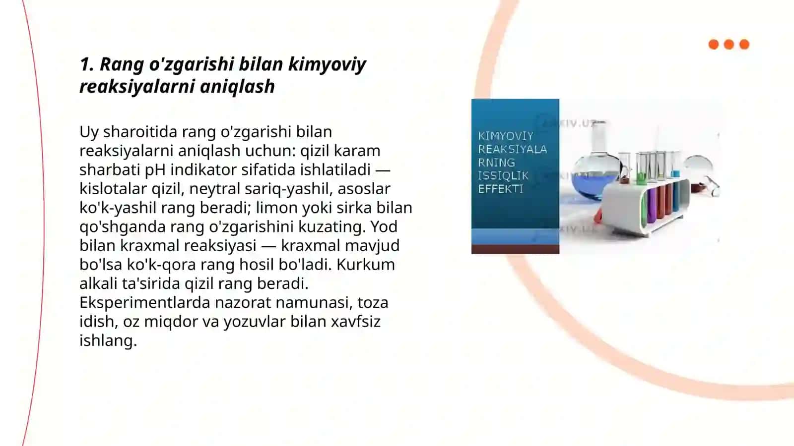 Uy sharoitida kimyoviy reaksiyalarni aniqlash 3