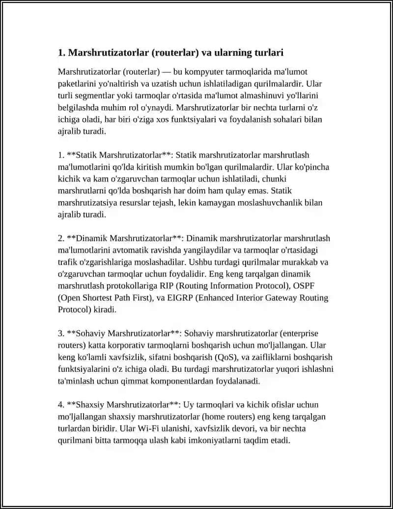 Marshurizatorlar (routerlar), Kopriklar, Svitcchlar, Kommutarlar, Haplar, Repiterlar 3