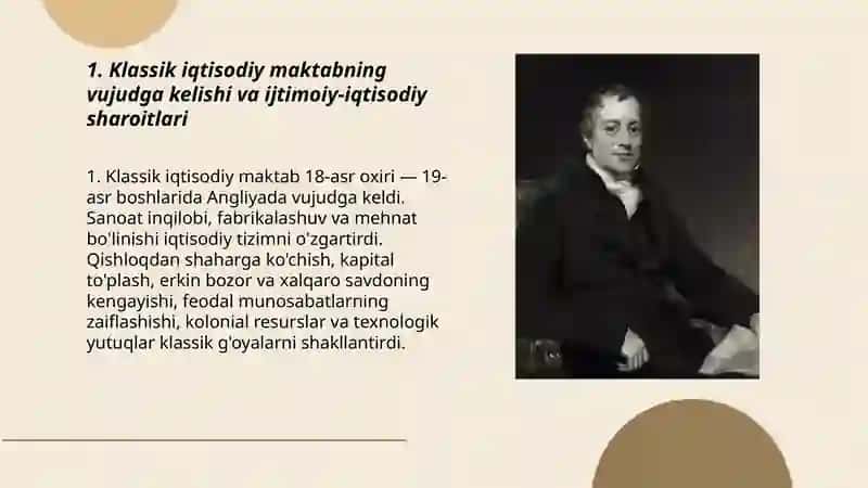 Klassik iqtisodiy maktabning to'la shakllanishi. Adam Smit va David Rikardoning iqtisodiy ta'limotlari 3