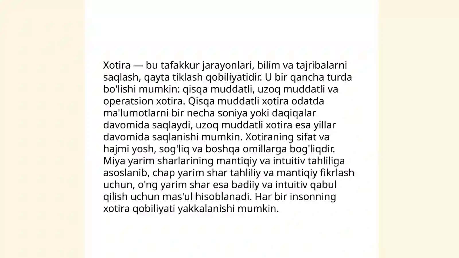 Xotira xaqida tushuncha va uning nerv fizalogik asosi 3