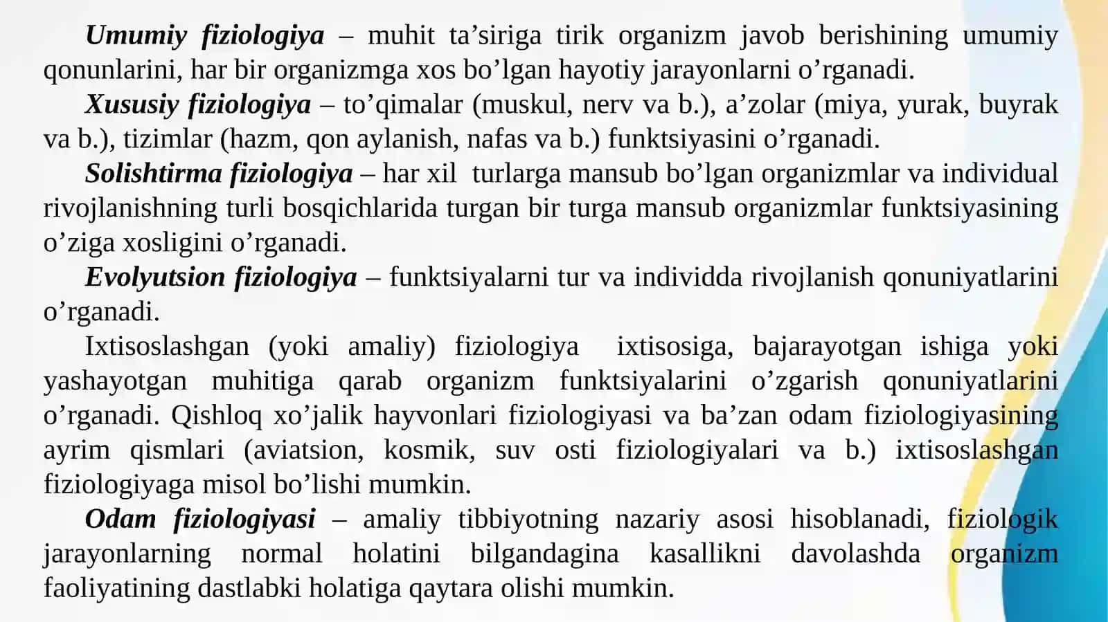 Odam va hayvonlar fiziologiyasi faniga kirish 3