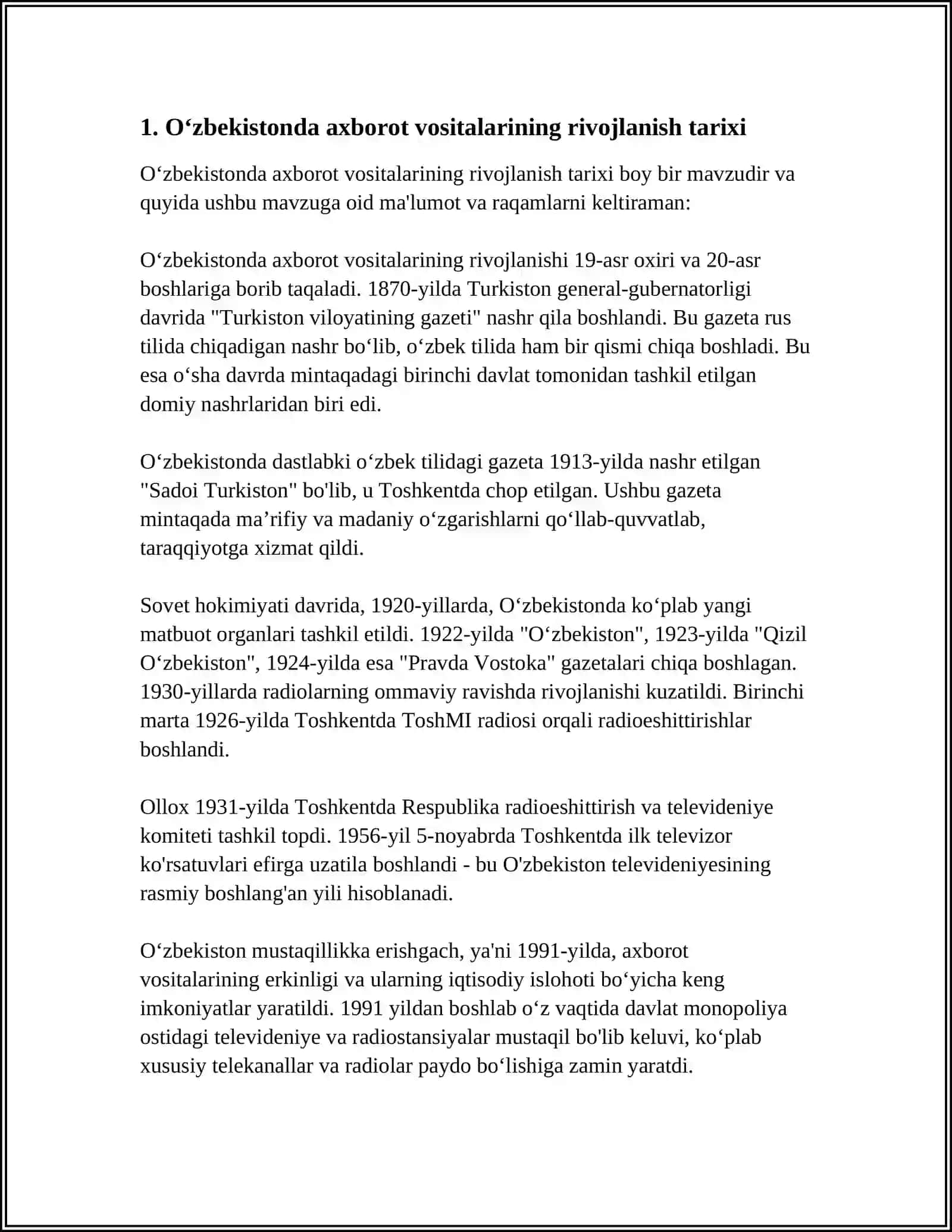 OʻZBEKISTON RESPUBLIKASIDA AMMAVIY AXBOROT VOSITALARINING FAOLIYATI (O’ZGARISH VA MUAMMOLAR) 3