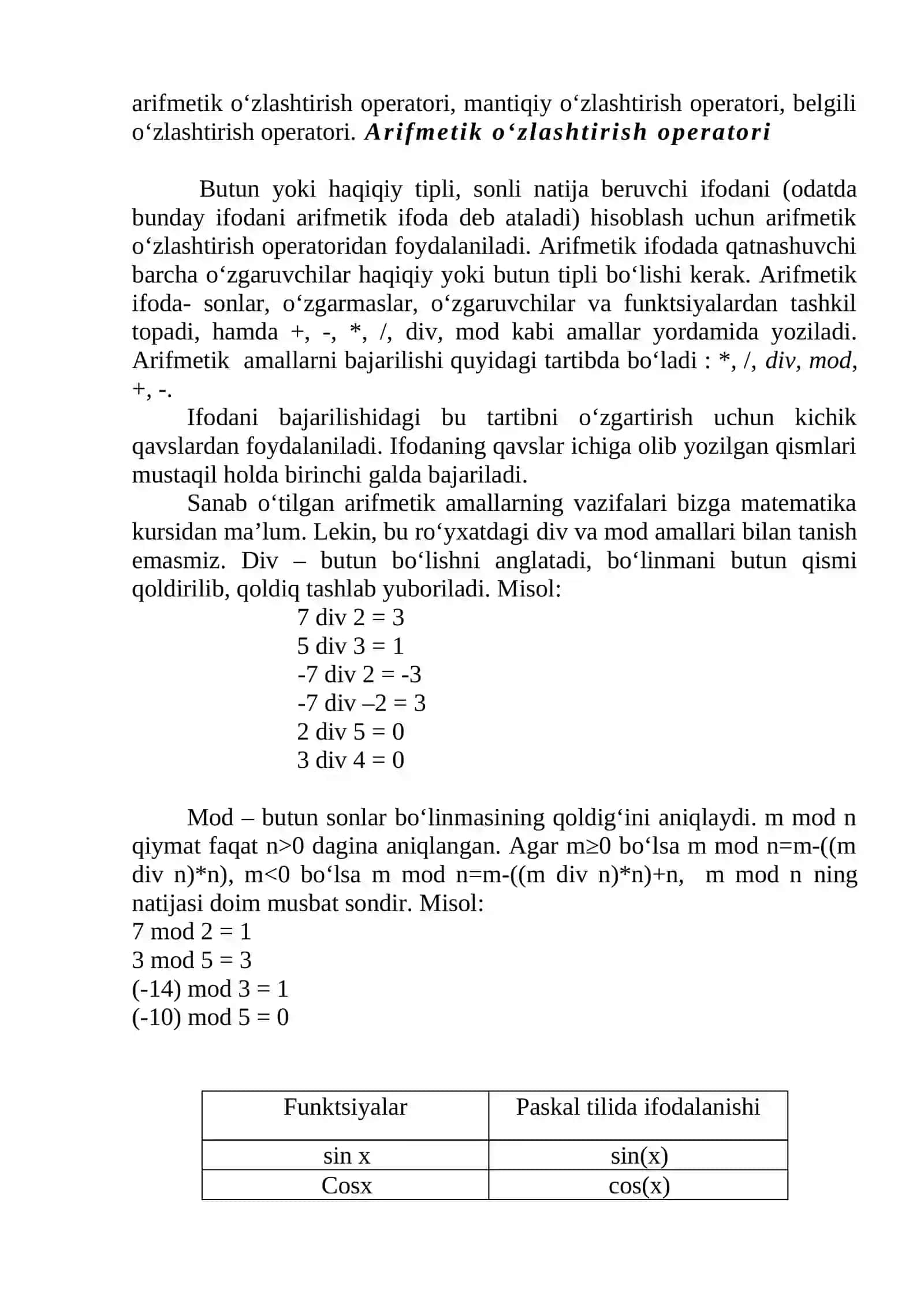 PASKAL TILINING OPERATORLARI 3