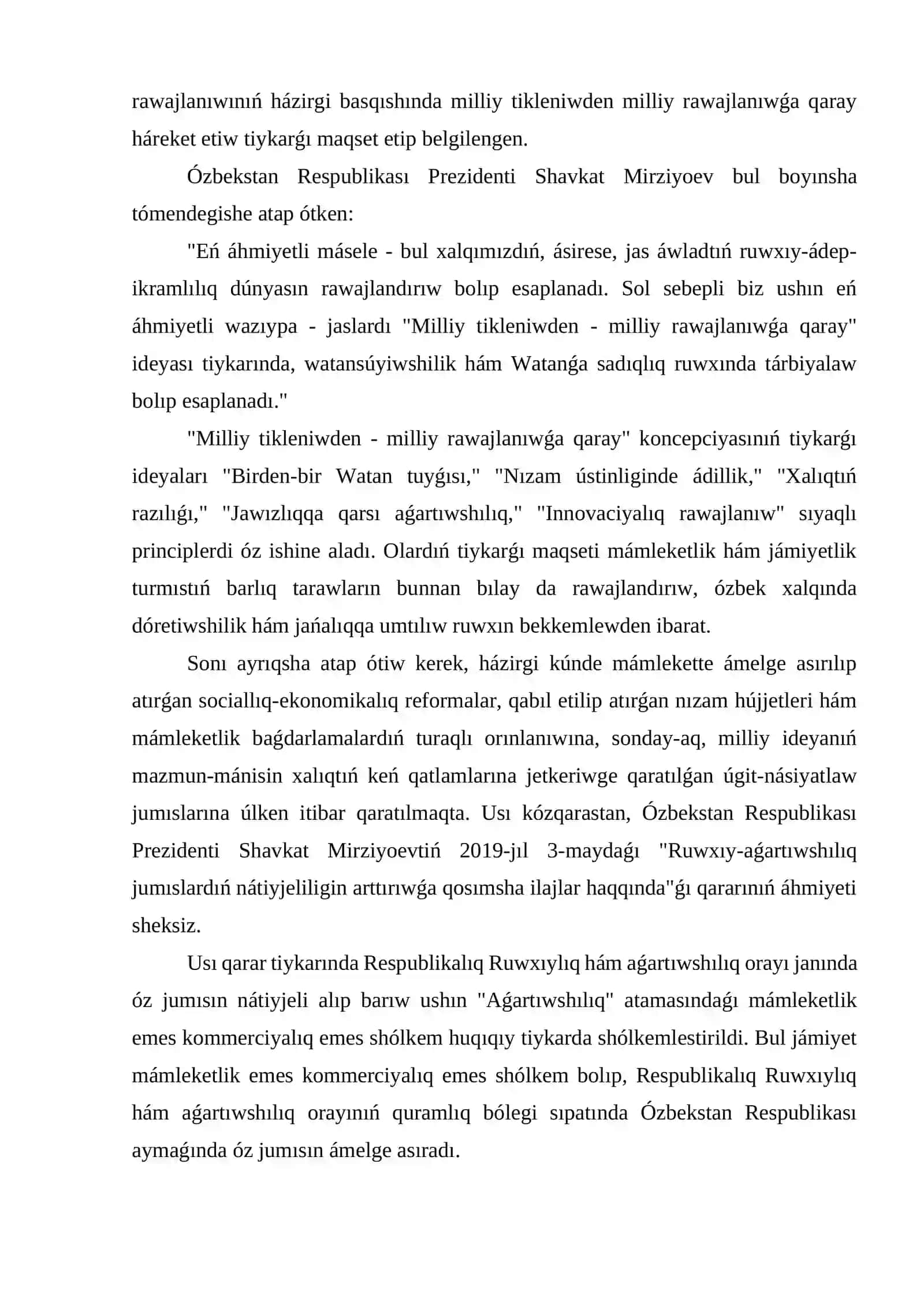 Jana Ózbekstanda ámelge asırılıp atırgan ruwxiy ózgerisler 3