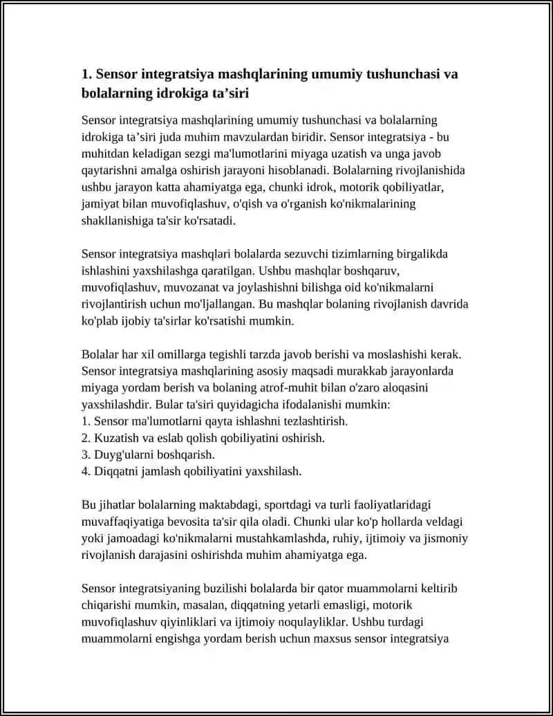 SENSOR INTEGRATSIYA MASHQLARINING BOLALARNING IDROK RIVOJIGA TA'SIRI 3