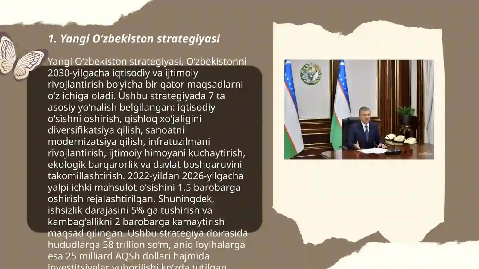 Yangi Oʻzbekiston prezident Shavkat Mirziyoyev rahbarligi va tashabbusi ostida amalga oshirilayotgan islohotlar 3