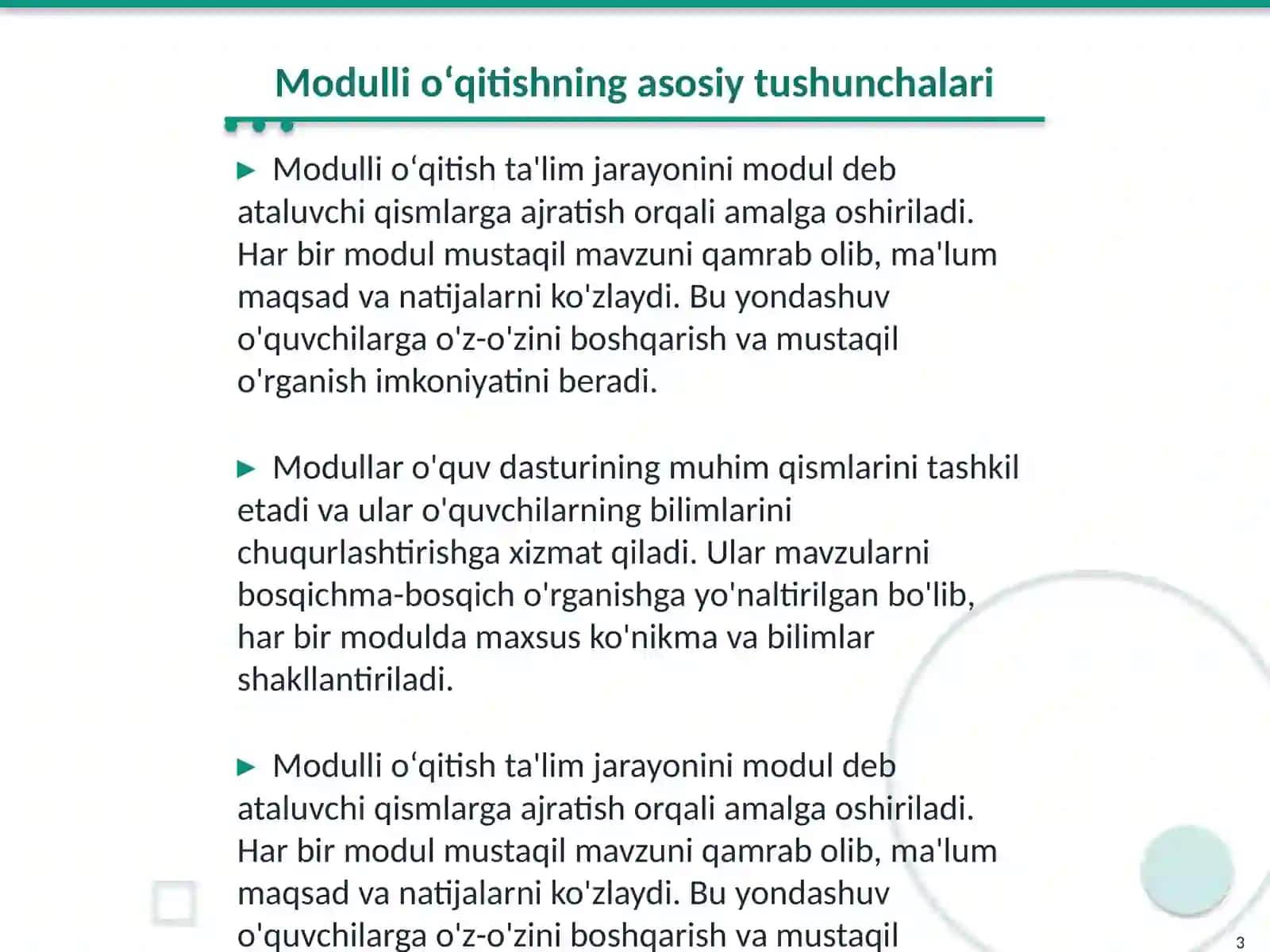 Modulli oʻqitishning mohiyati 3