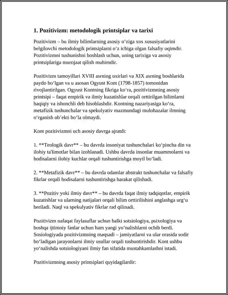 POZITIVIZM, PSIXOLOGIZM, NEOPOZITIVIZM, EMPIRIZM, STRUKTURAVIY-FUNKSIONALIZM METODOLOGIYALARI 3